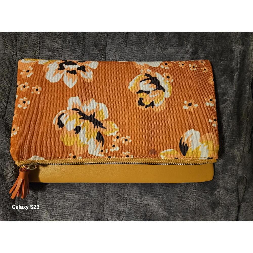Rachel Pally Orange Yellow Floral Clutch Fold Over Reversible Bag